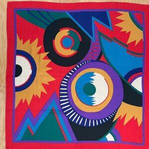 Vintage Perry Ellis Scarf Abstract Design 35” Sq 100% Silk w/Tag Neiman Marcus